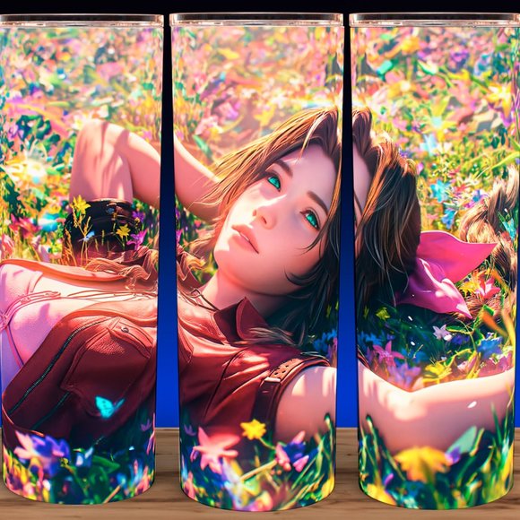 FF7 Aerith in Flowers Final Fantasy Gamer Cup Mug Tumbler 20oz - Picture 1 of 3